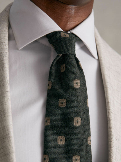 Silk-Wool Square-Medallion Tie Forest Green | Men