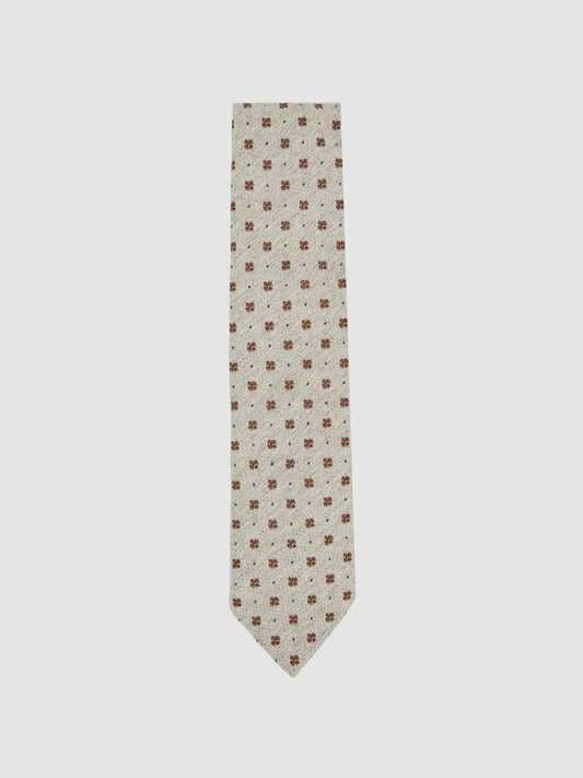 Wool-Silk Floral-Medallion Tie Oatmeal Melange | Men