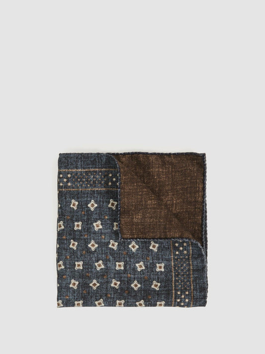 Silk Floral-Medallion Pocket Square Denim Blue Melange | Men