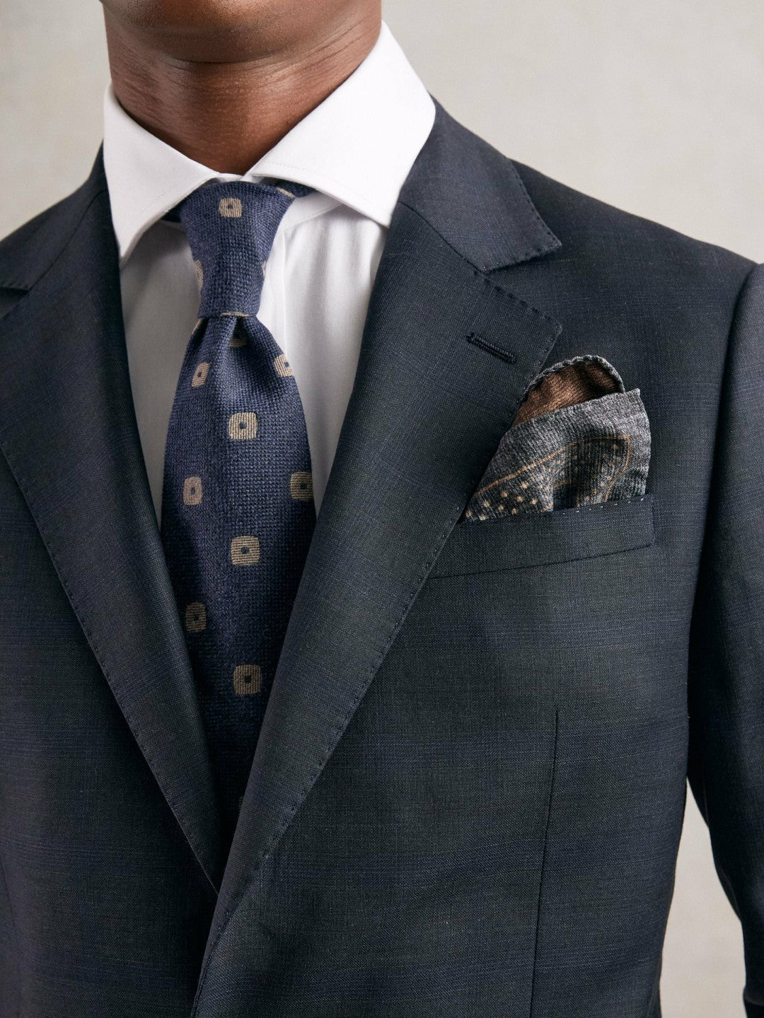Silk Floral-Medallion Pocket Square Denim Blue Melange | Men