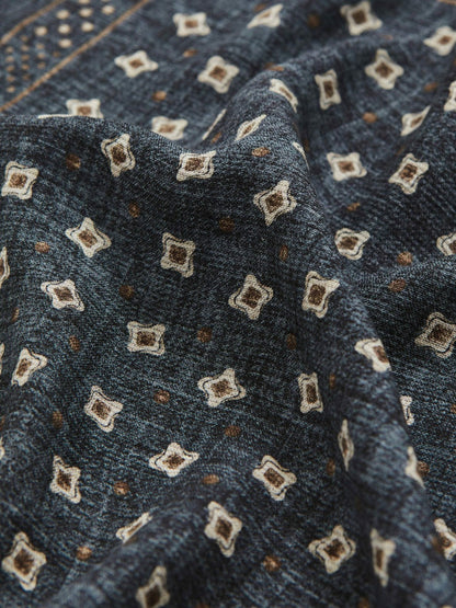 Silk Floral-Medallion Pocket Square Denim Blue Melange | Men