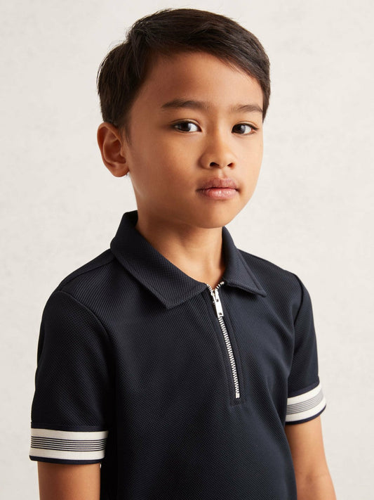 9-13 yrs Textured Half Zip Polo Shirt Navy Blue | Children & Baby