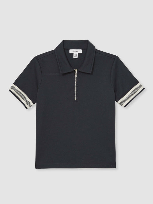 9-13 yrs Textured Half Zip Polo Shirt Navy Blue | Children & Baby