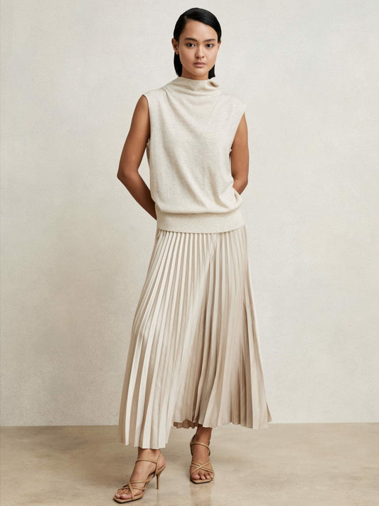 Pleated Midi Skirt Champagne Neutral | Women