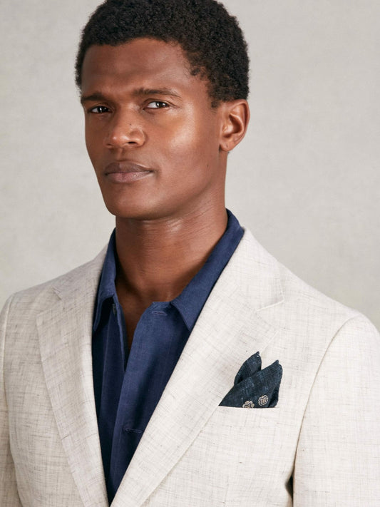 Silk Medallion Print Pocket Square Indigo Melange | Men