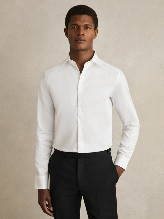 Slim Fit Cotton Sateen Shirt White | Men