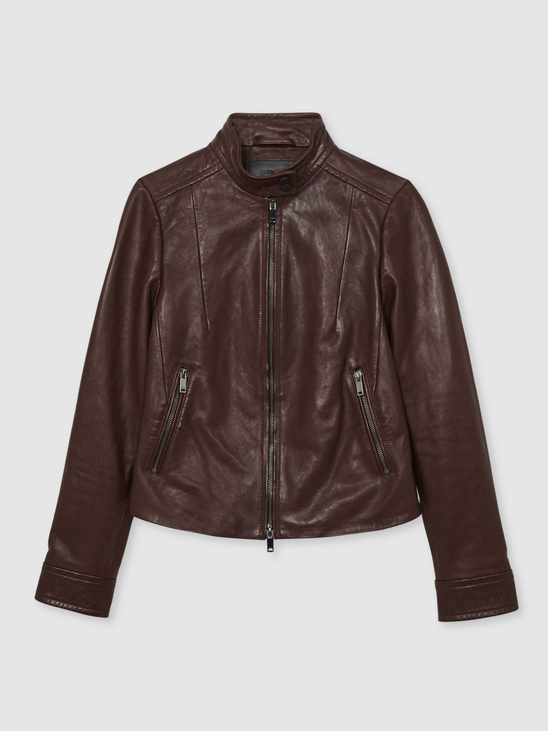 Fitted Leather Biker Jacket Burgundy | Women
