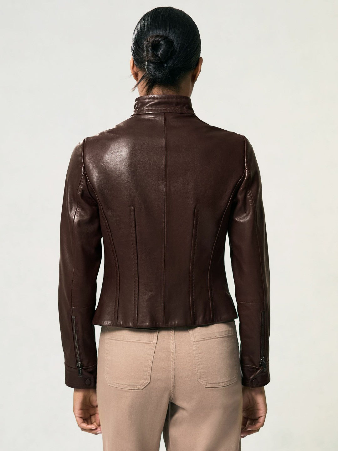 Fitted Leather Biker Jacket Burgundy | Women
