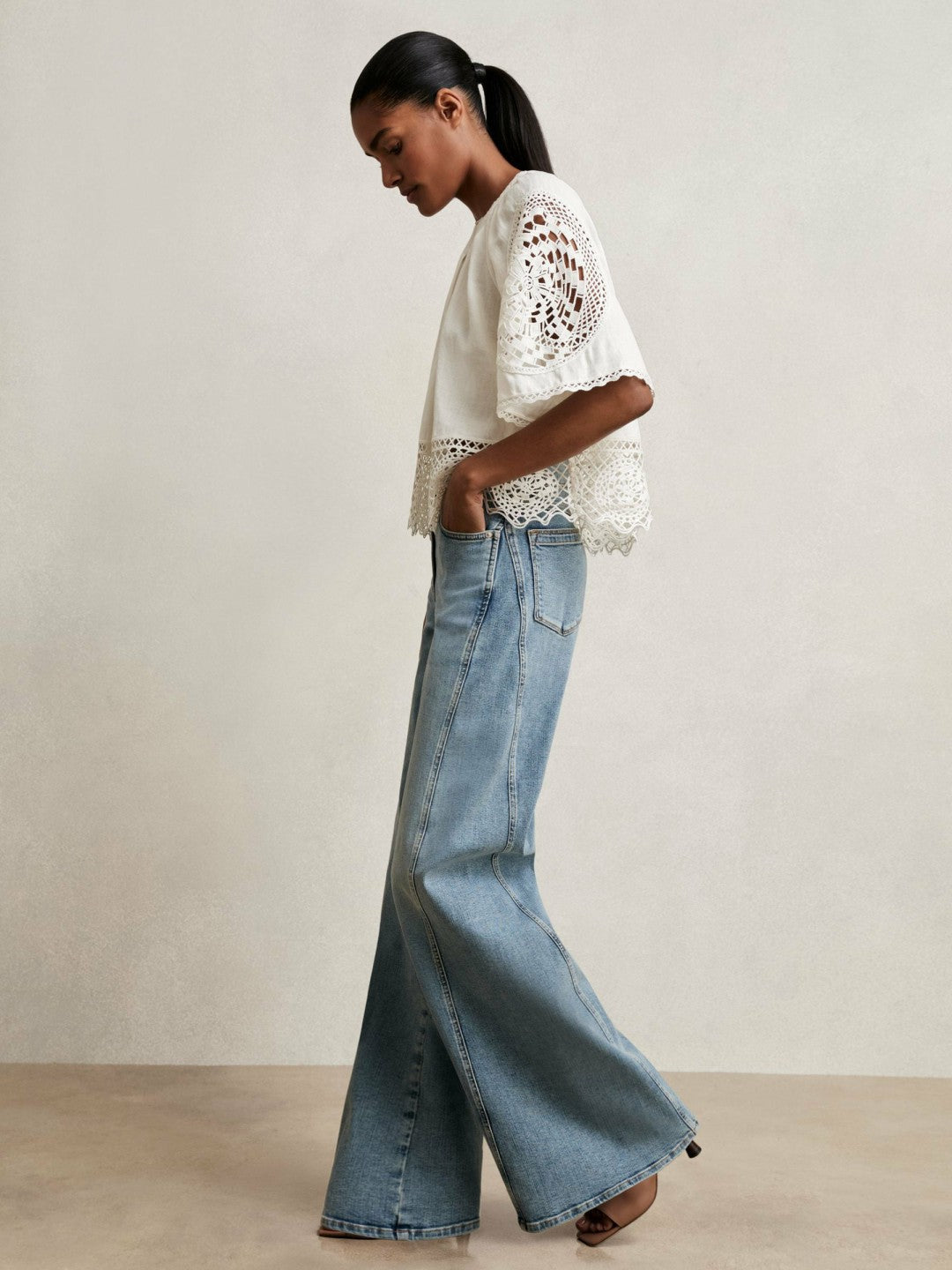 Linen Embroidered Swing Top Ivory | Women