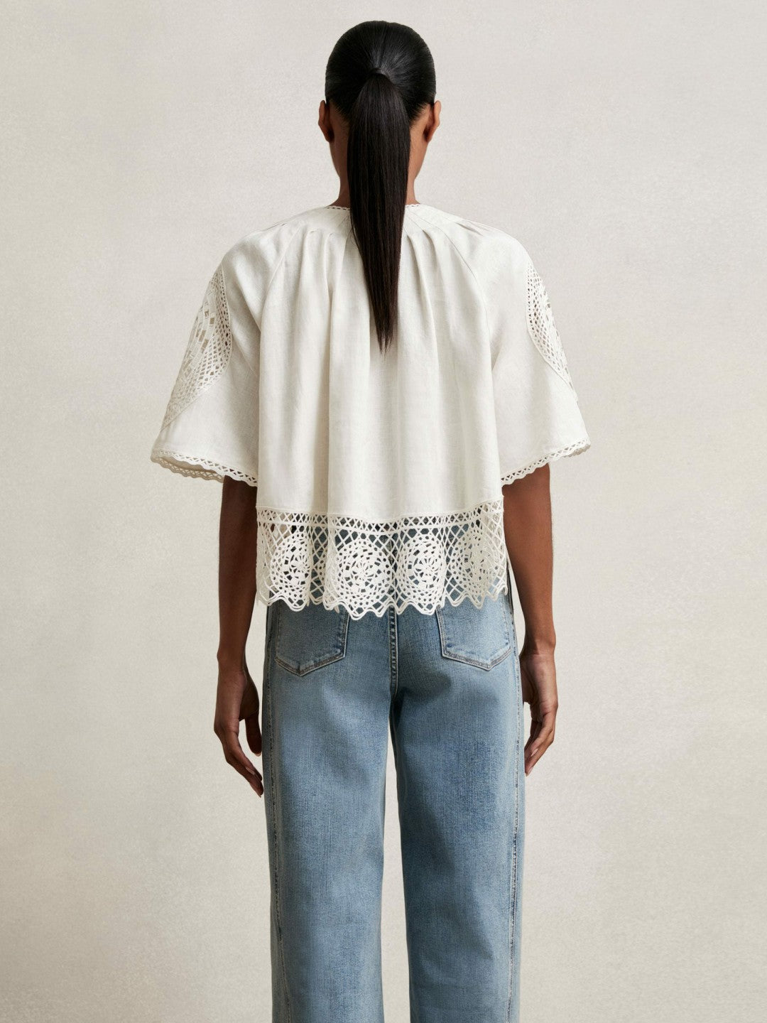 Linen Embroidered Swing Top Ivory | Women