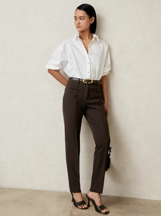 Pintuck Tapered Trousers Chocolate Brown | Women