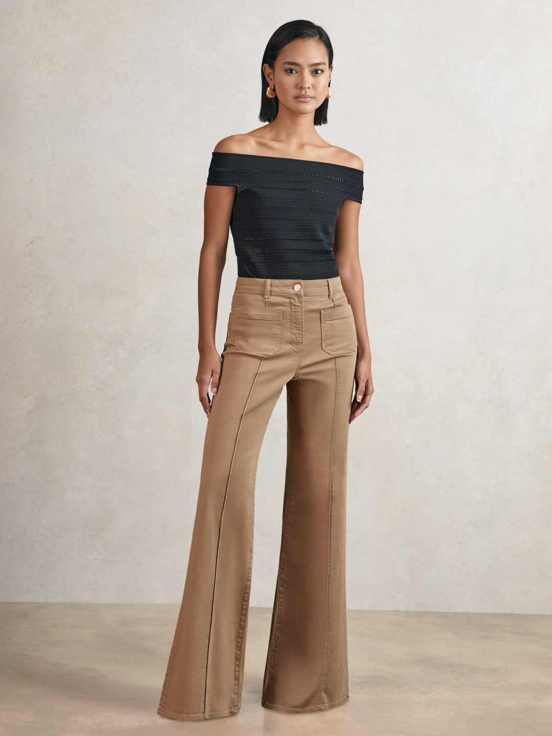 Petite Patch-Pocket Flared Jeans Taupe Neutral | Women