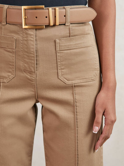 Petite Patch-Pocket Flared Jeans Taupe Neutral | Women
