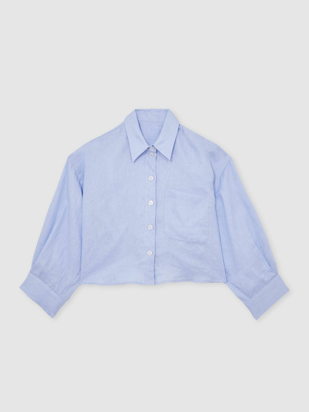 Oversize Linen Cropped Shirt Blue | Women