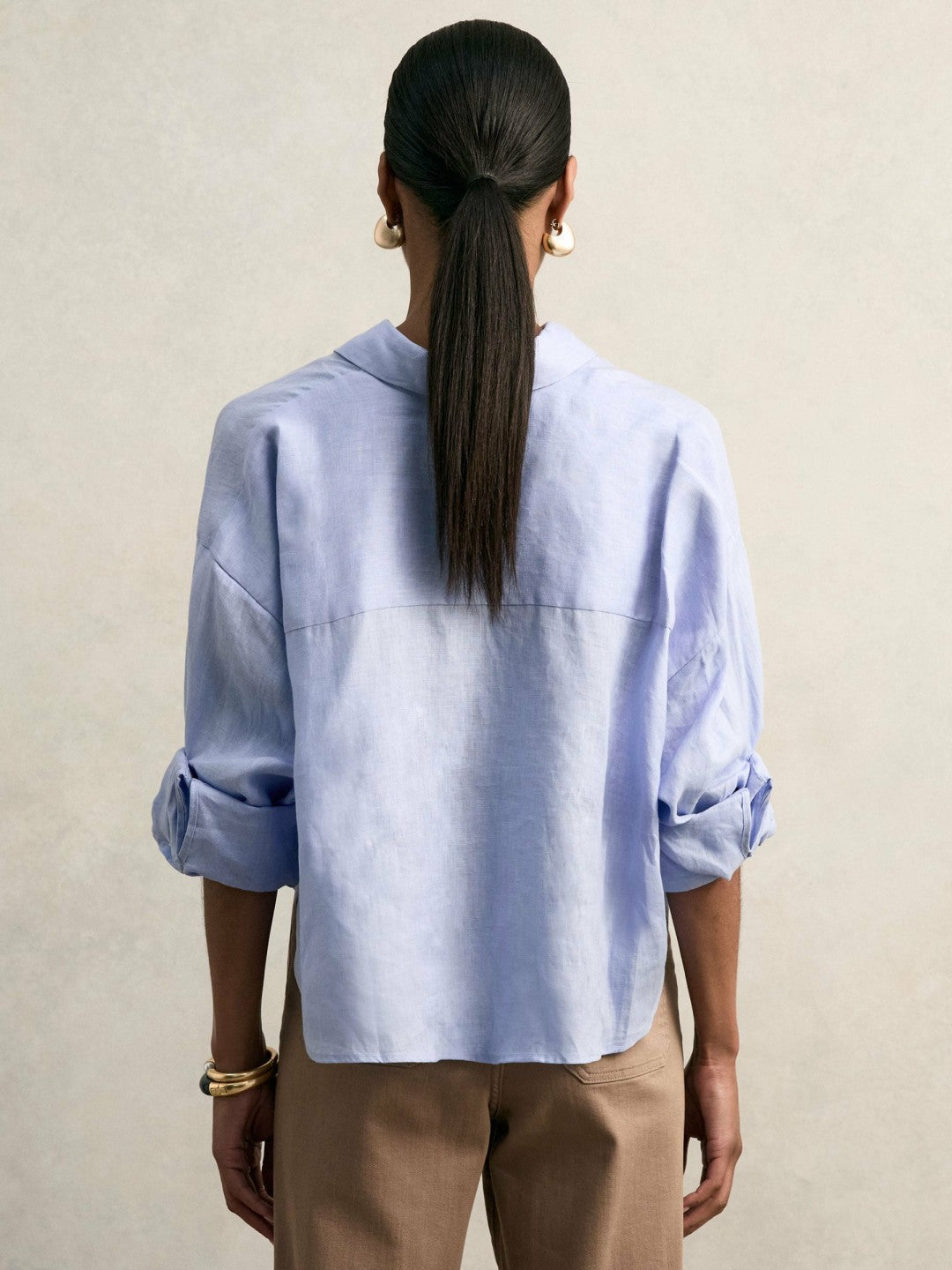 Oversize Linen Cropped Shirt Blue | Women