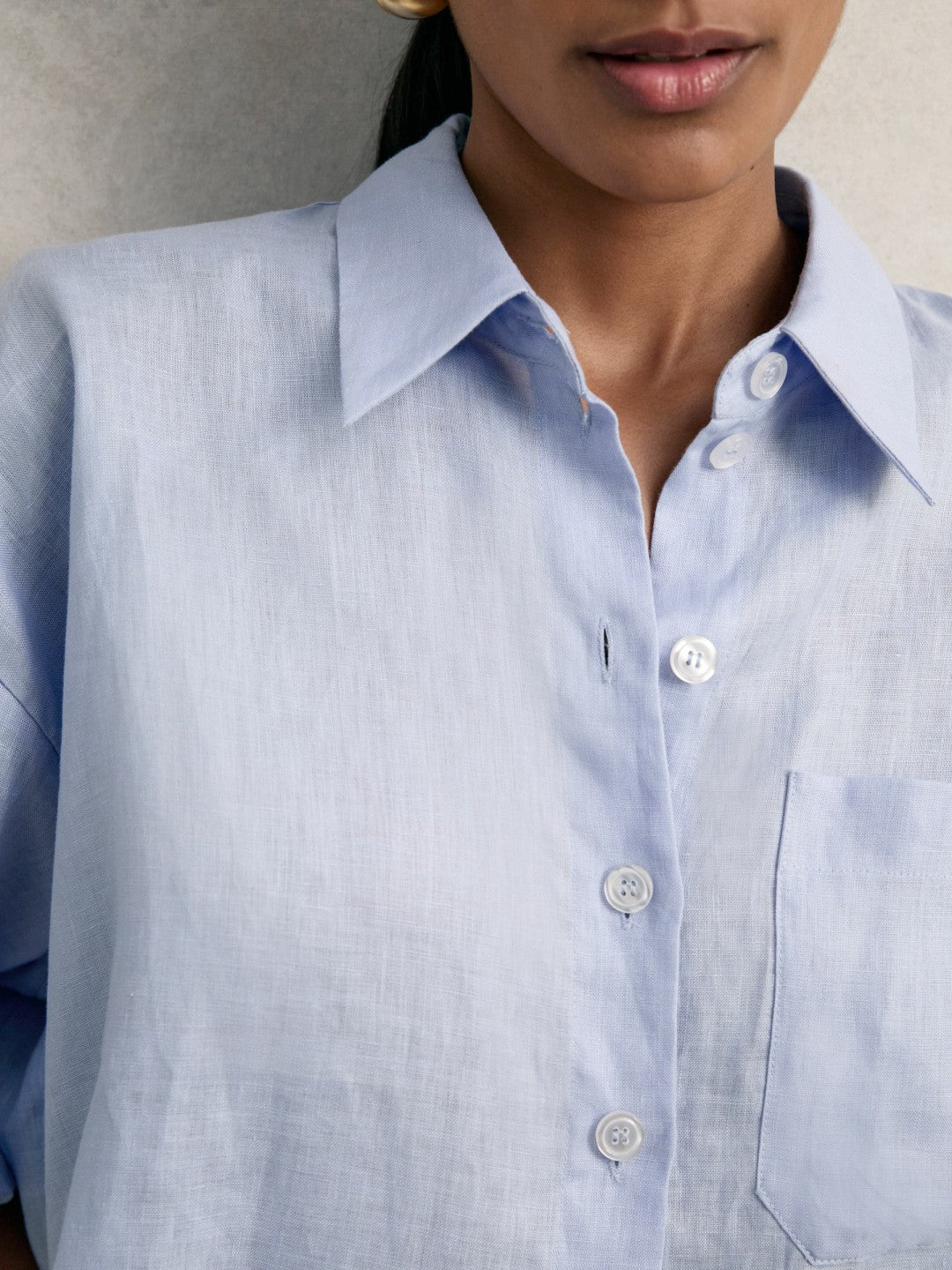 Oversize Linen Cropped Shirt Blue | Women