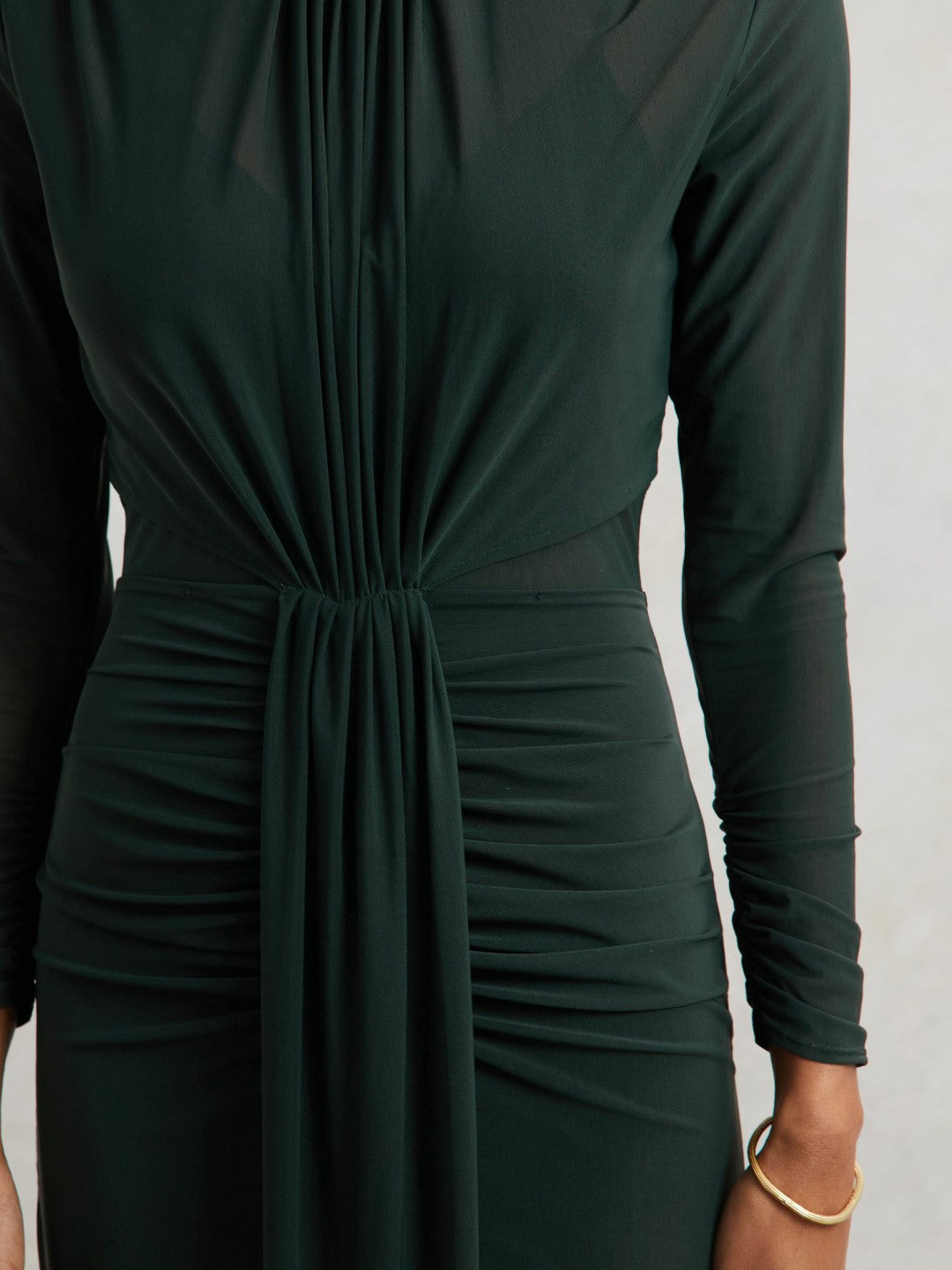 Ruched Long-Sleeve Maxi Dress Dark Green | Women