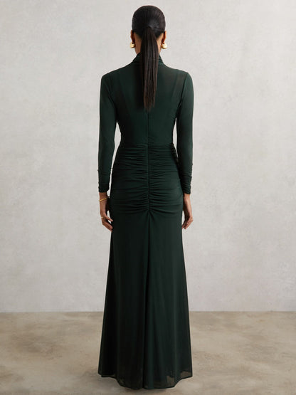 Ruched Long-Sleeve Maxi Dress Dark Green | Women