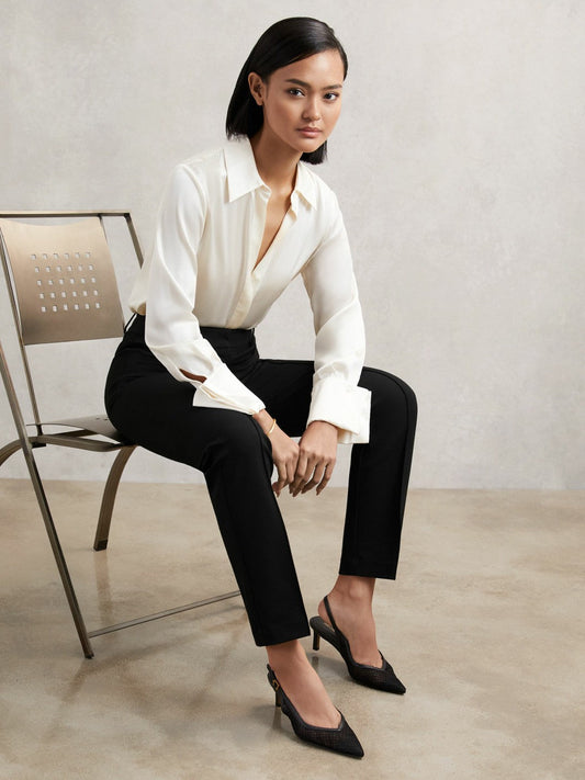 Petite Pintuck Tapered Trousers Black | Women