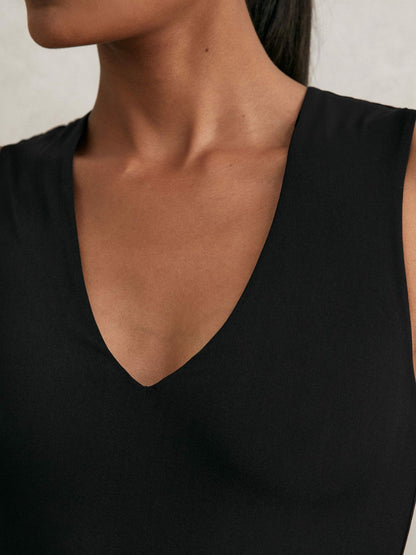 V-Neck Sleeveless Bodysuit Black | Women