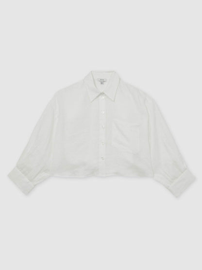 Oversize Linen Cropped Shirt White | Women