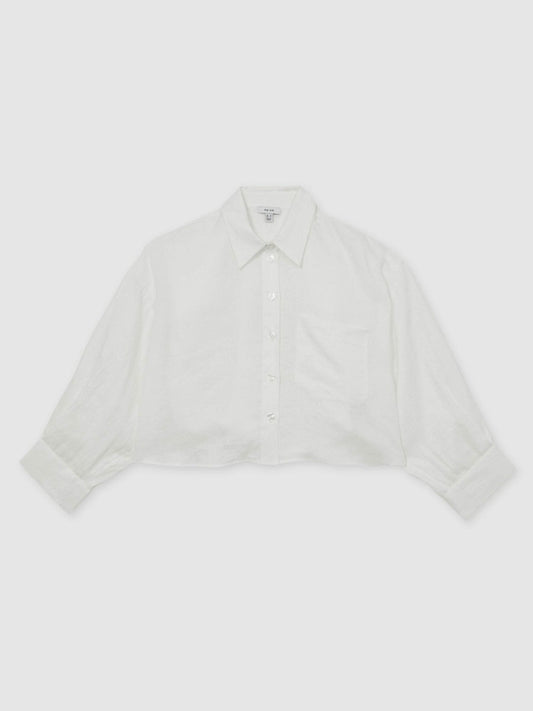 Oversize Linen Cropped Shirt White | Women
