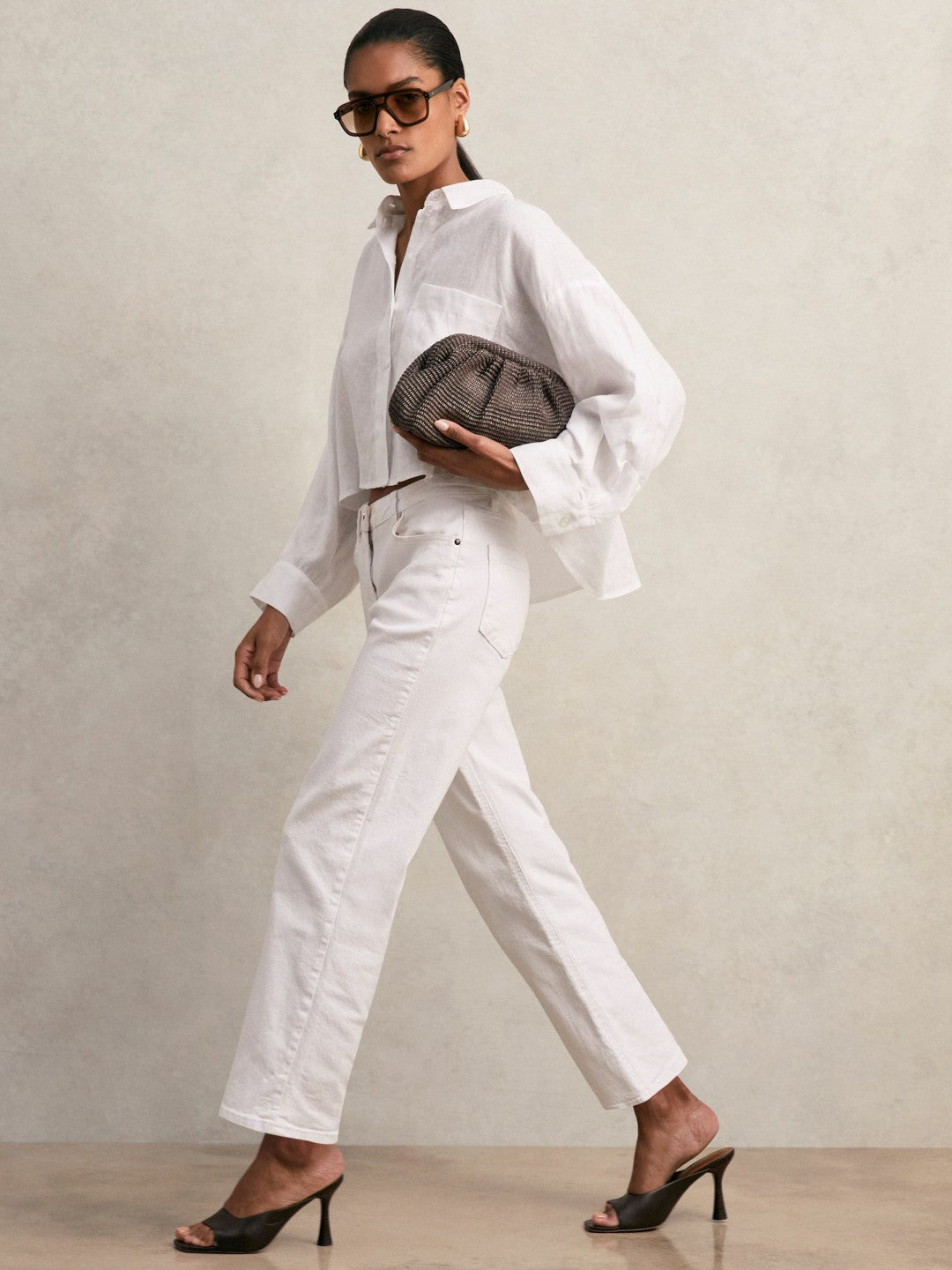 Oversize Linen Cropped Shirt White | Women