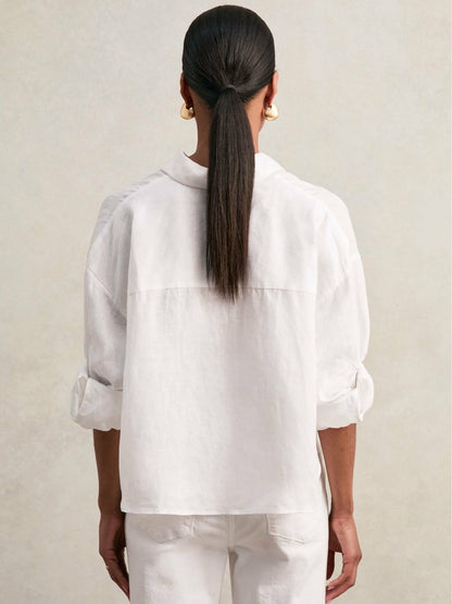 Oversize Linen Cropped Shirt White | Women