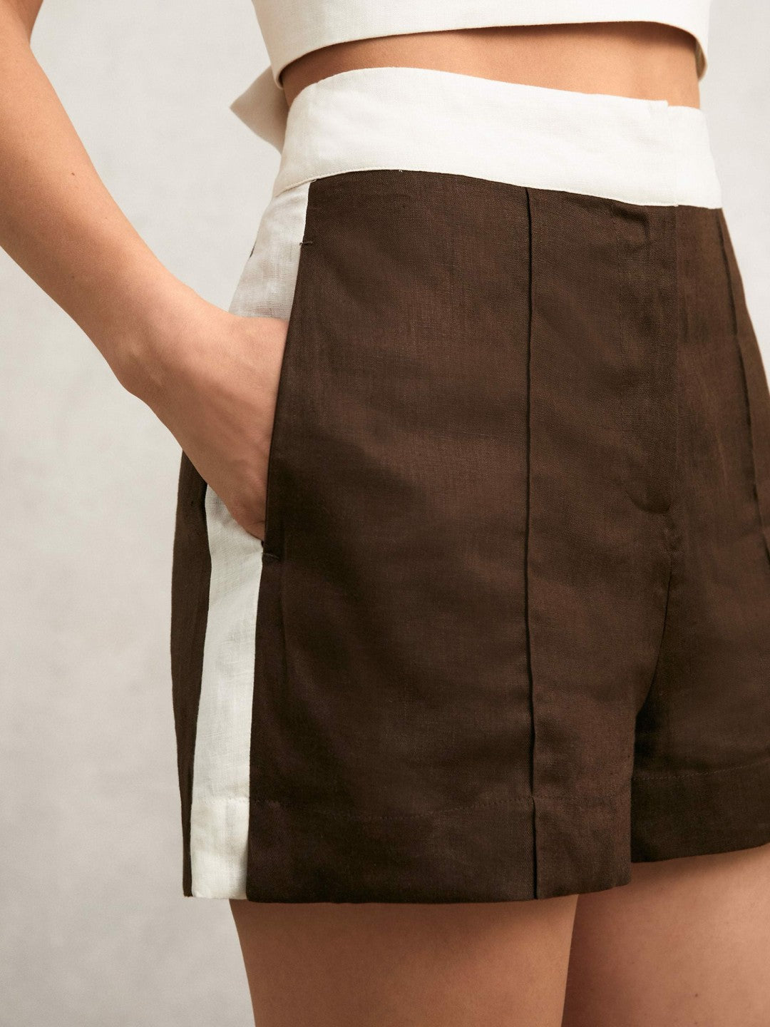 Linen Colourblock Shorts Chocolate/Cream | Women