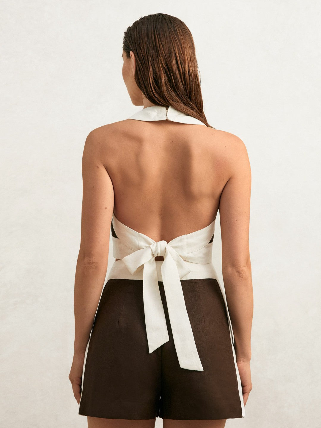 Linen Colourblock Shorts Chocolate/Cream | Women