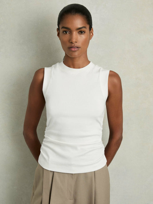 Ribbed Ruched Waist Vest White | Women