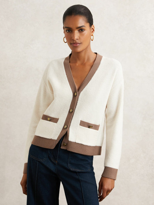 Wool Colourblock Cardigan Cream/Neutral | Women