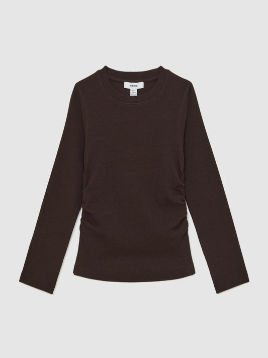 4-9 yrs Cotton Ruched Long-Sleeve T-Shirt with Stretch Chocolate | Children & Baby