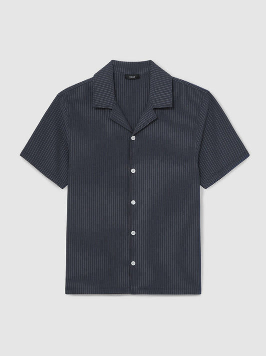 Textured-Stripe Cuban-Collar Shirt Petrol Blue | Men