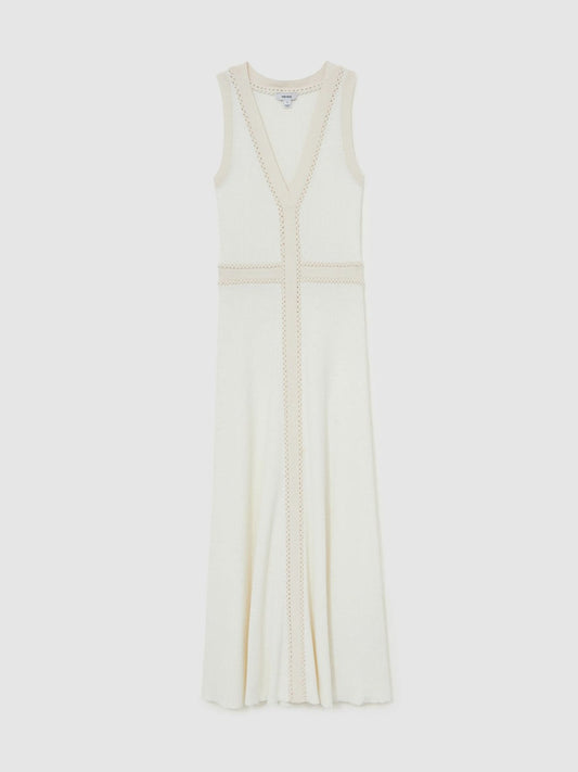 Craft-Stitch Knitted Midi Dress Ivory | Women