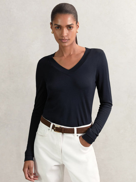 Jersey V-Neck Top Navy | Women