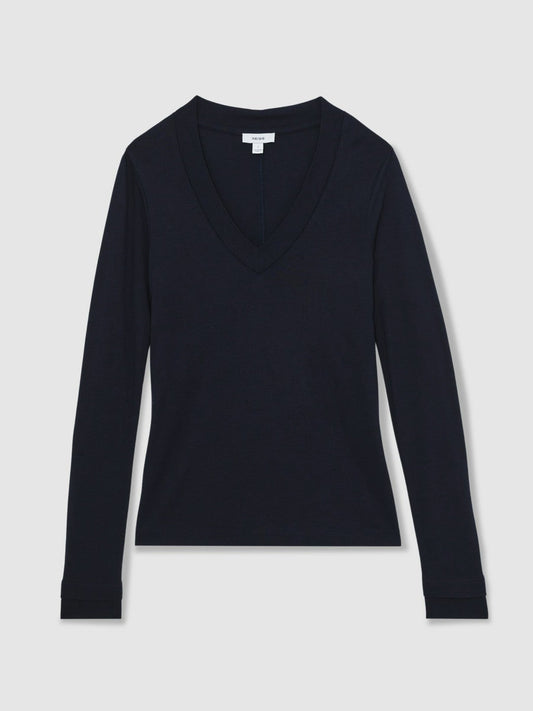Jersey V-Neck Top Navy | Women