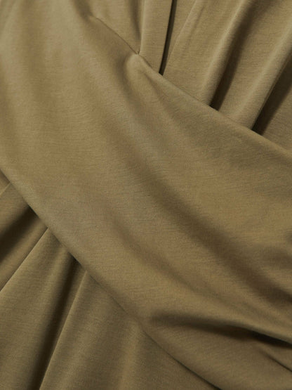 Stretch-Cotton Wrap-Front Collar Top Khaki Green | Women