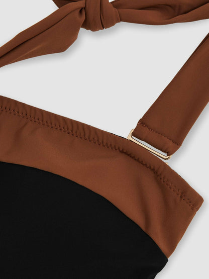 Contrast-Trim Bandeau Bikini Top Black/Tan | Women