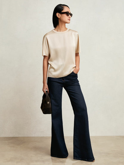 Silk Short-Sleeve Top Champagne Neutral | Women