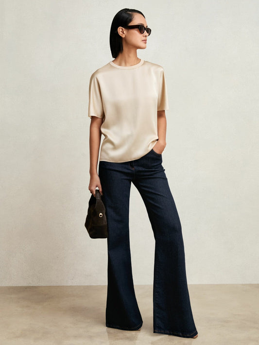 Silk Short-Sleeve Top Champagne Neutral | Women