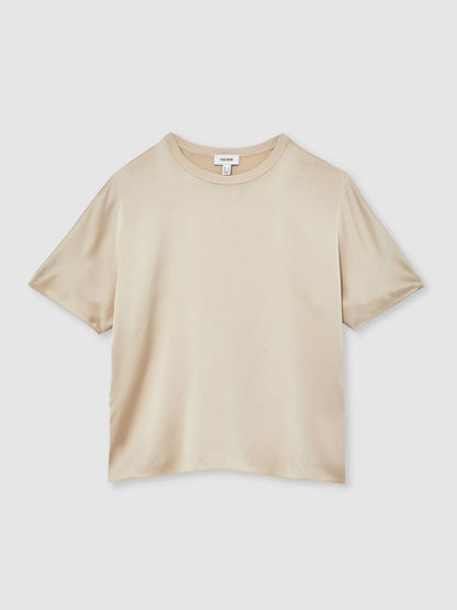 Silk Short-Sleeve Top Champagne Neutral | Women