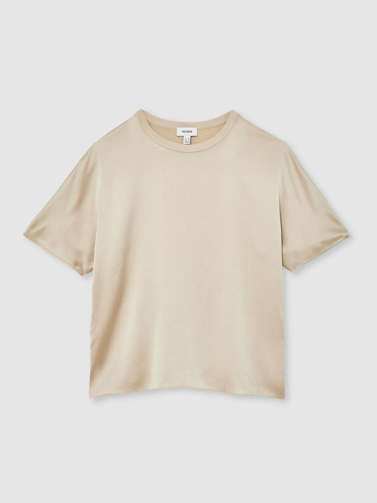 Silk Short-Sleeve Top Champagne Neutral | Women