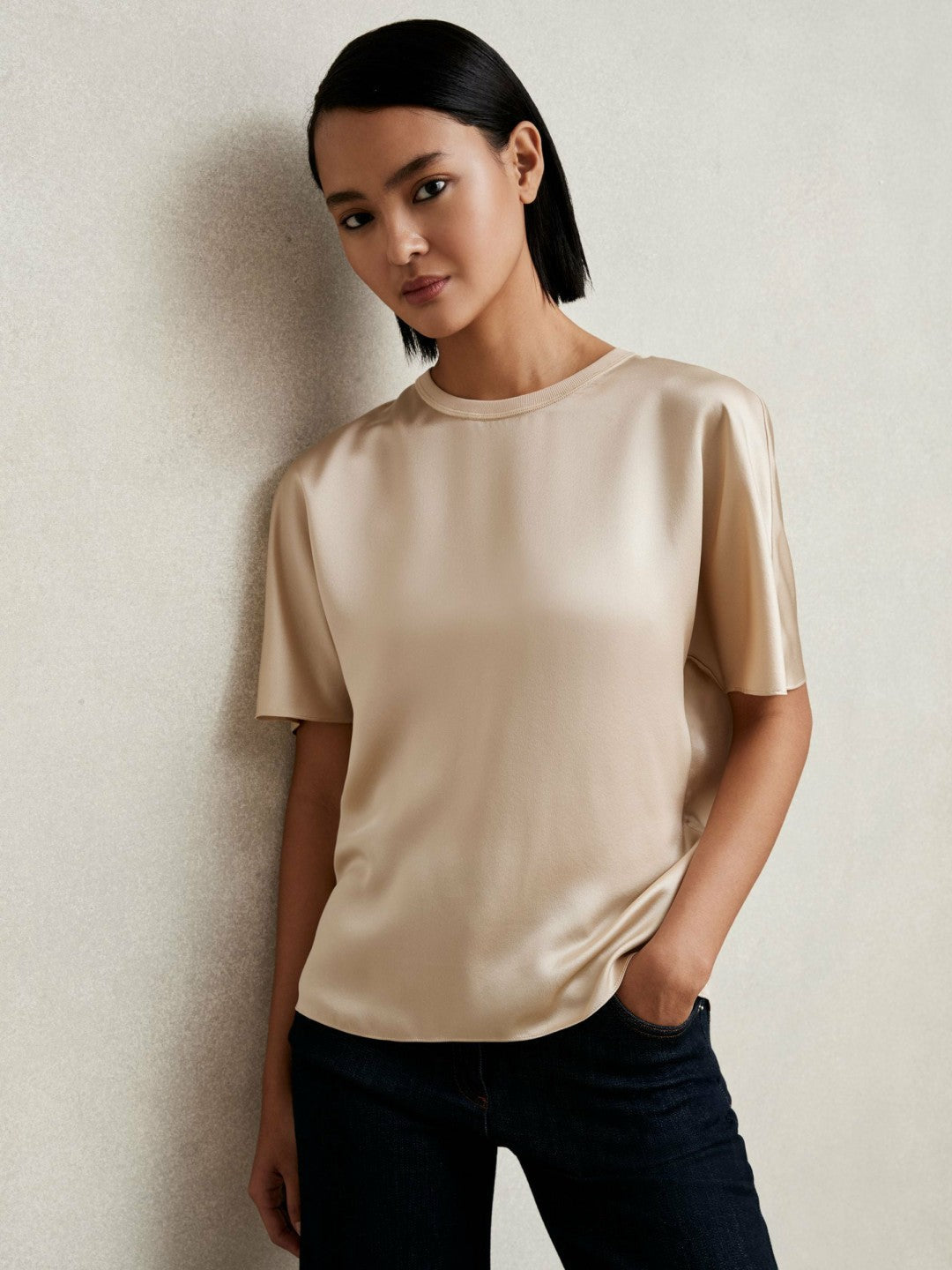 Silk Short-Sleeve Top Champagne Neutral | Women