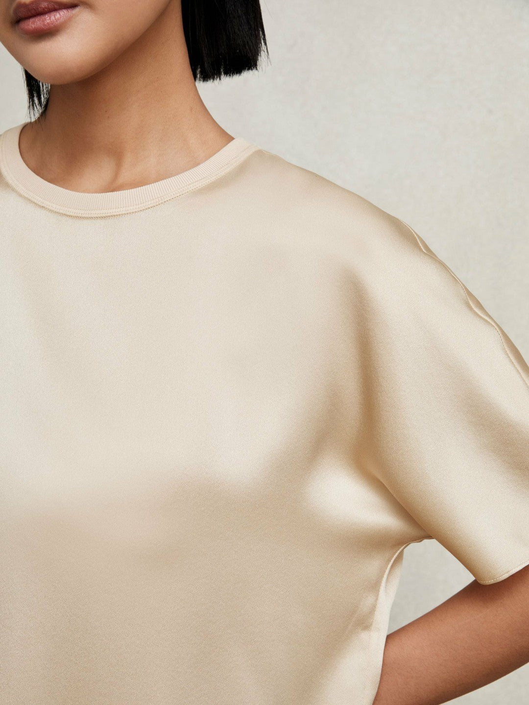 Silk Short-Sleeve Top Champagne Neutral | Women