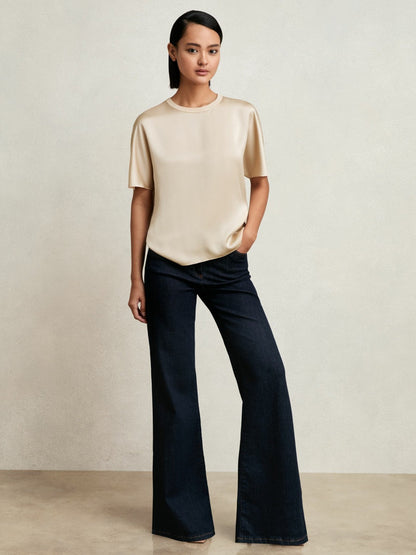 Silk Short-Sleeve Top Champagne Neutral | Women