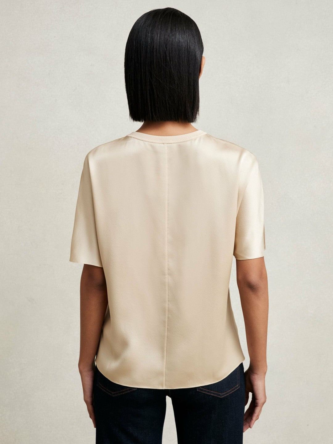 Silk Short-Sleeve Top Champagne Neutral | Women