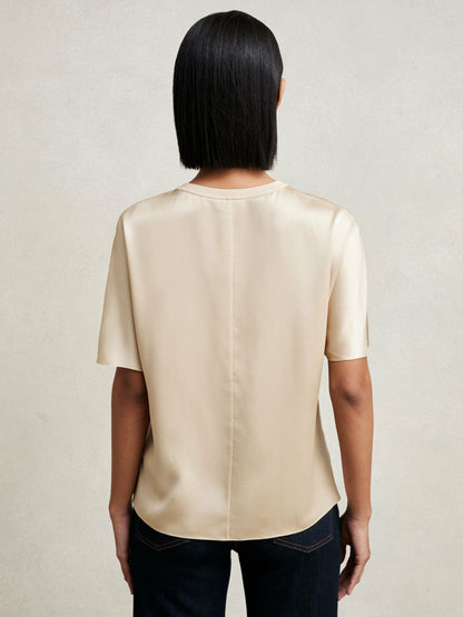 Silk Short-Sleeve Top Champagne Neutral | Women