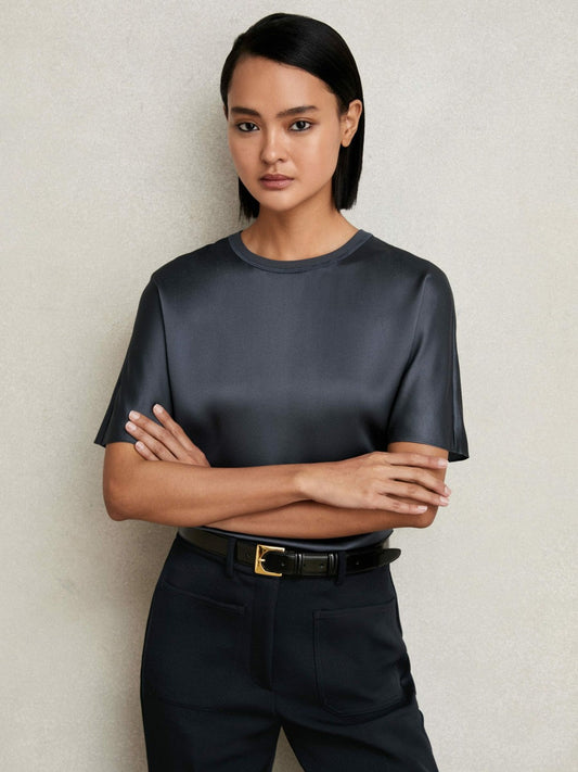 Silk Short-Sleeve Top Blue | Women