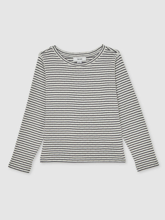 13-14 yrs Cotton Pointelle Long Sleeve Top Navy/White | Children & Baby